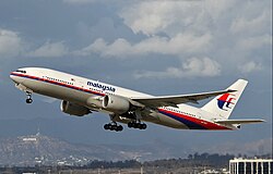 9M-MRO, a Malaysia Airlines B777-200ER livery just after lifting off the runway