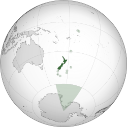 A map of the hemisphere centred on New Zealand, using an orthographic projection