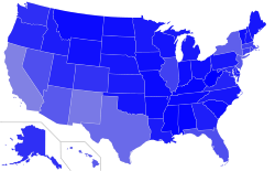 Map of the geographic distribution of American English in the United States.