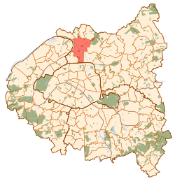 Location (in red) within Paris inner suburbs