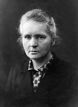 Black-and-white head shot of Curie