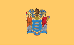 The flag shows the state's coat of arms in a yellow background