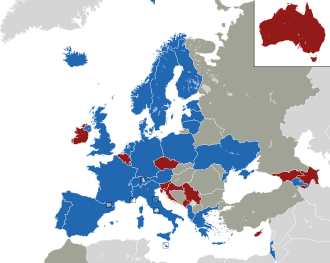 A coloured map of the countries of Europe